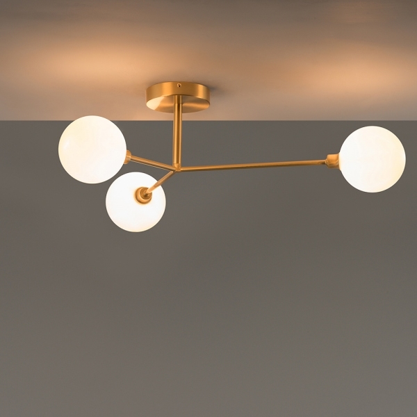 houseof 3 Light Flush Ceiling Light, Brass