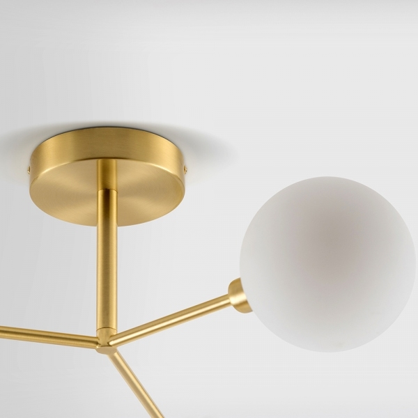 houseof 3 Light Flush Ceiling Light, Brass