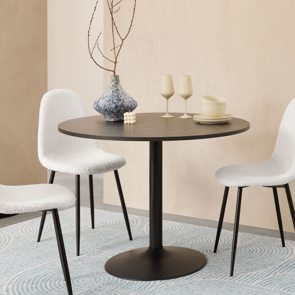 Ibiza 4 Seat Round Dining Table, Black Marble Effect