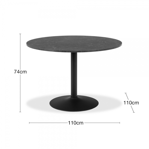 Ibiza 4 Seat Round Dining Table, Black Marble Effect