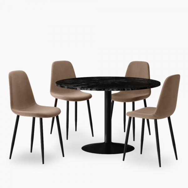Ibiza & Rayner 4 Chairs Dining Set, Black & Taupe Sustainable Velvet