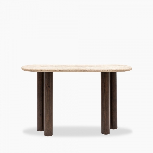 Inca Console Table, Dark Mango Wood & Travertine