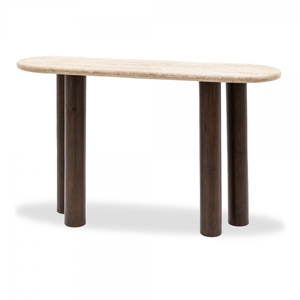 Inca Console Table, Dark Mango Wood & Travertine