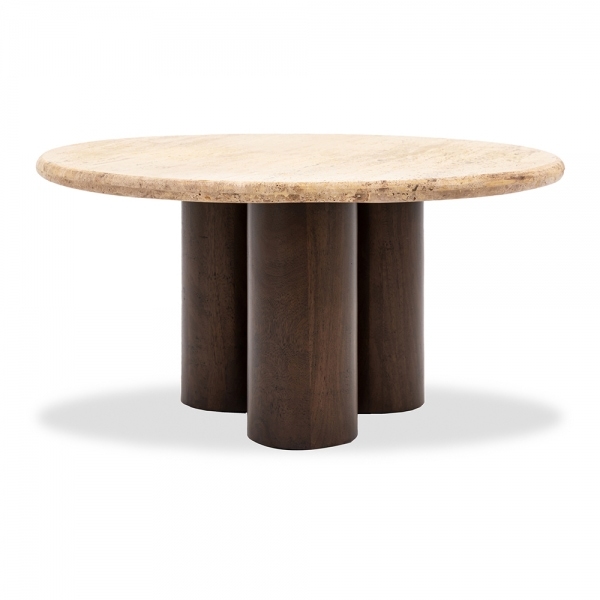 Inca Round Coffee Table, Dark Mango Wood & Travertine