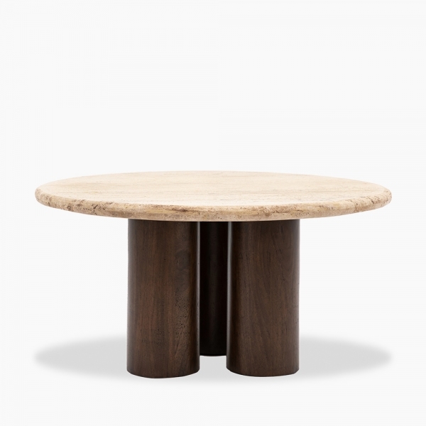 Inca Round Coffee Table, Dark Mango Wood & Travertine