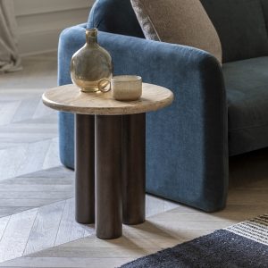 inca-round-side-table-dark-mango-wood-travertine-p44706-2867696_image Inca Round Side Table, Dark Mango Wood & Travertine
