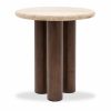 Inca Round Side Table, Dark Mango Wood & Travertine