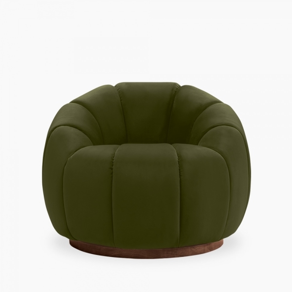 Ivy Swivel Armchair, Olive Green Sustainable Velvet
