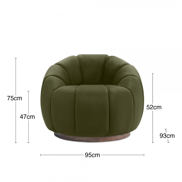 Ivy Swivel Armchair, Olive Green Sustainable Velvet
