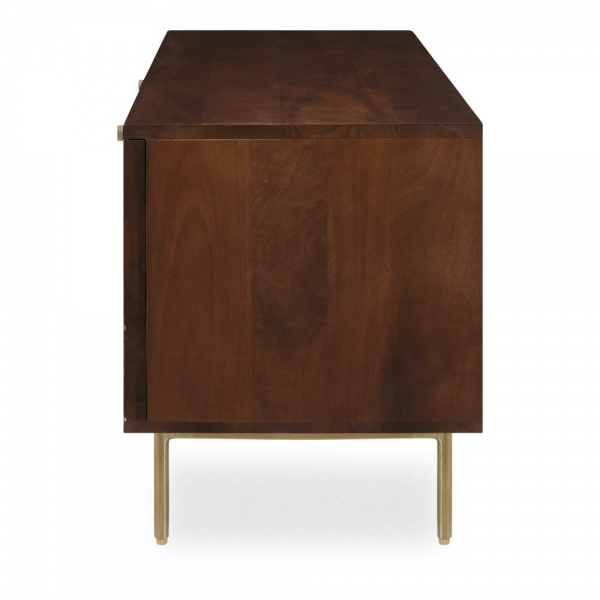 Jude TV Stand, Dark Mango Wood & Brass