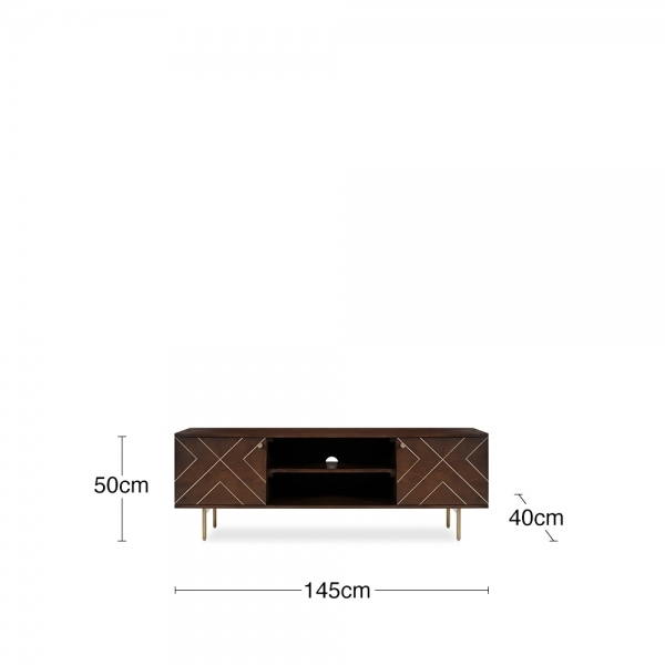 Jude TV Stand, Dark Mango Wood & Brass