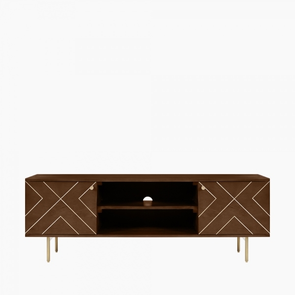 Jude TV Stand, Dark Mango Wood & Brass