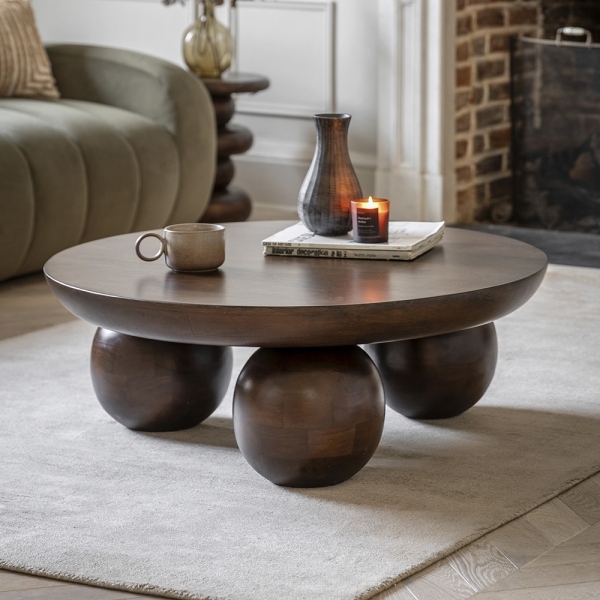 Kamila Round Coffee Table, Dark Mango Wood