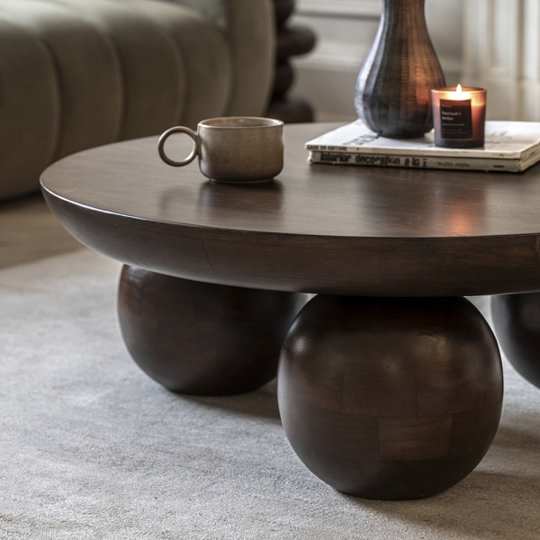 Kamila Round Coffee Table, Dark Mango Wood