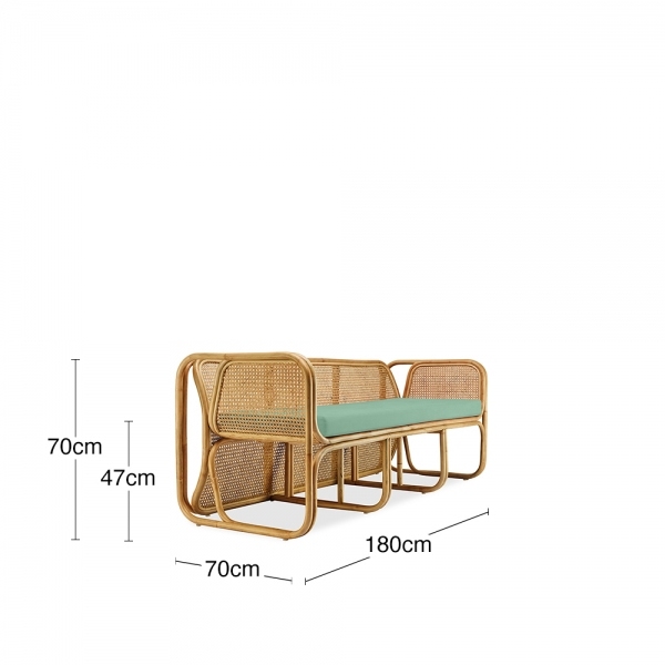 Kupu Kupu 3 Seater Rattan Sofa, Mint Green