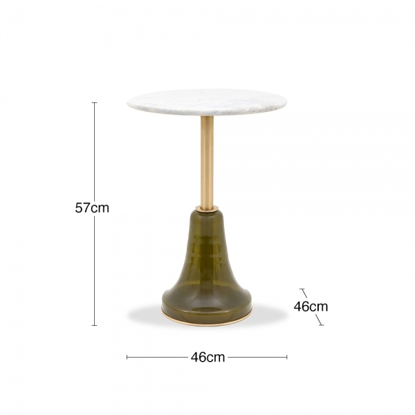 Lewis Round Side Table, Moss Green & White Marble