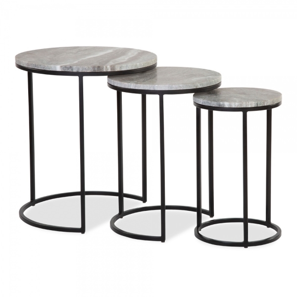 Madison Set of 3 Nesting Side Tables, Grey Marble & Black