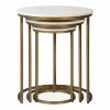 Madison Set of 3 Nesting Side Tables, White Marble & Brass