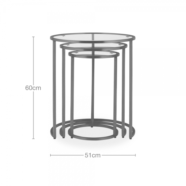 Madison Set of 3 Nesting Side Tables, White Marble & Brass