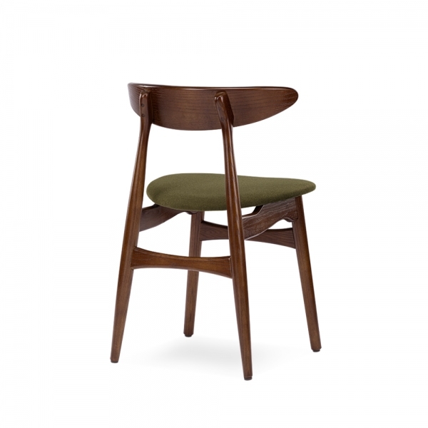 Malmros Wooden Dining Chair, Moss Green Sustainable Mohair Velvet & Walnut