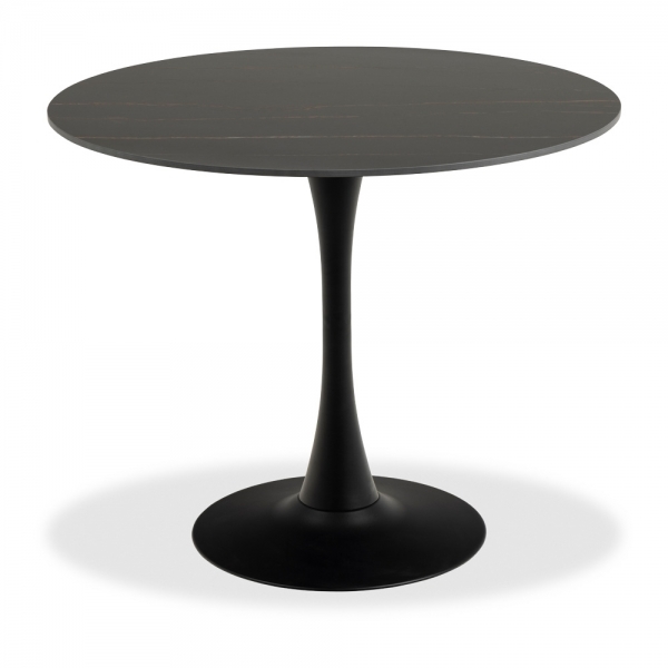 Malta 4 Seat Round Dining Table, Black Ceramic