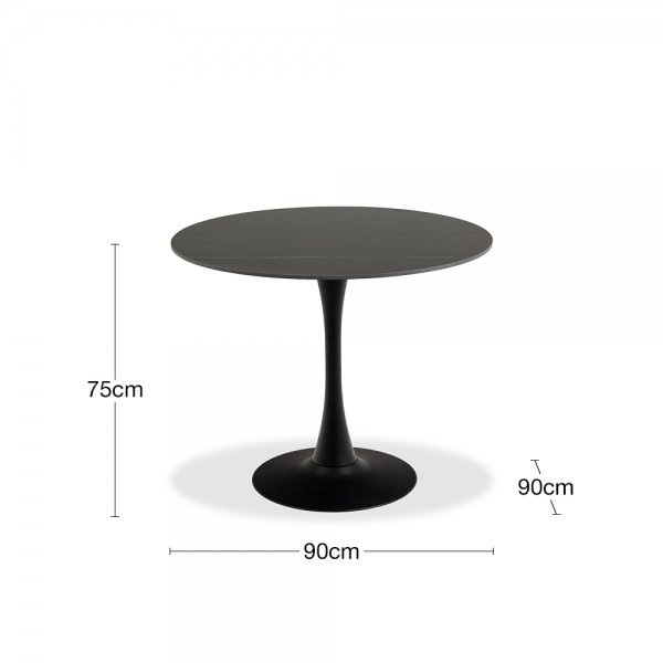 Malta 4 Seat Round Dining Table, Black Ceramic