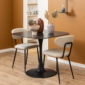 Malta 4 Seat Square Dining Table, Black Ceramic