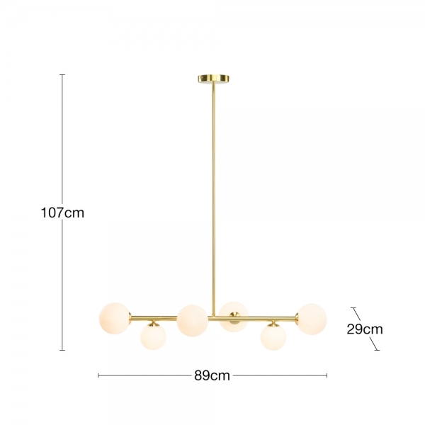 Margot Globe Pendant Light, White Opal & Brass
