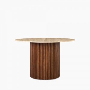Medby 4 Seat Round Dining Table, Dark Mango Wood & Travertine