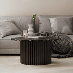 Medby Round Coffee Table, Black Mango Wood & Black Marble