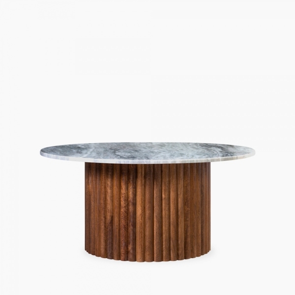 Medby Round Coffee Table, Dark Mango Wood & Grey Marble