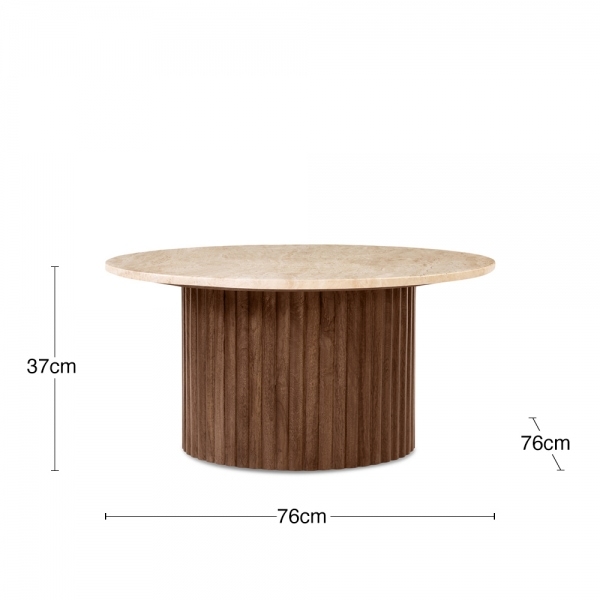 Medby Round Coffee Table, Dark Mango Wood & Travertine