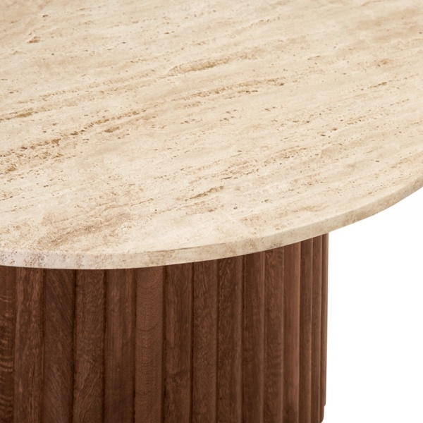 Medby Round Coffee Table, Dark Mango Wood & Travertine