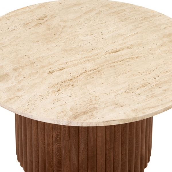 Medby Round Coffee Table, Dark Mango Wood & Travertine