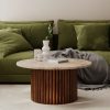 Medby Round Coffee Table, Dark Mango Wood & Travertine