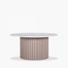 Medby Round Coffee Table, Taupe Mango Wood & White Marble