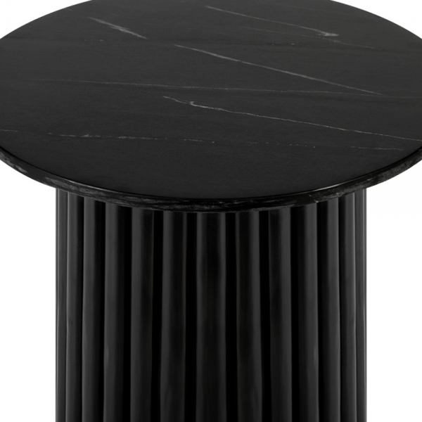 Medby Round Side Table, Black Mango Wood & Black Marble