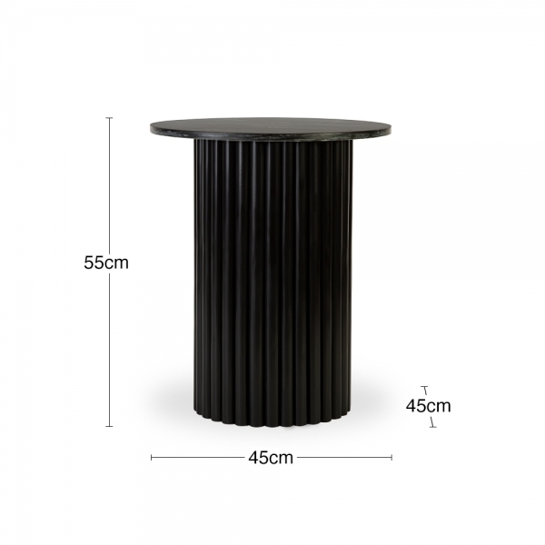 Medby Round Side Table, Black Mango Wood & Black Marble
