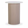 Medby Round Side Table, Taupe Mango Wood & White Marble