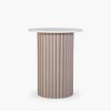 Medby Round Side Table, Taupe Mango Wood & White Marble