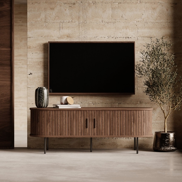 Mika Large TV Stand, Walnut & Black