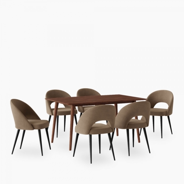 milton-lucille-6-chairs-dining-set-walnut-taupe-sustainable-velvet-p44595-2867426_image Milton & Lucille 6 Chairs Dining Set, Walnut & Taupe Sustainable Velvet
