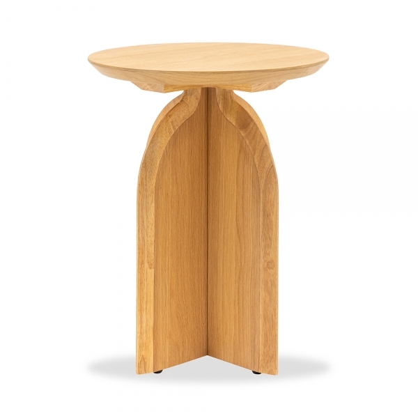 Mina Wooden Round Side Table, Oak
