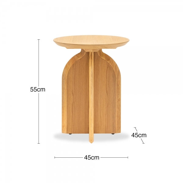 Mina Wooden Round Side Table, Oak
