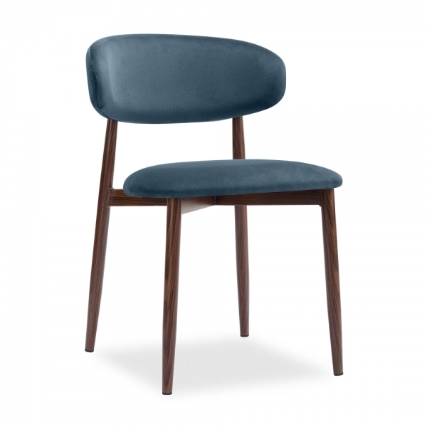 Naxos & Halston 4 Chair Dining Set, Latte Marble & Dust Blue Sustainable Velvet