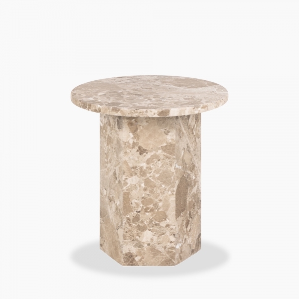 Naxos Round Side Table, Latte Marble