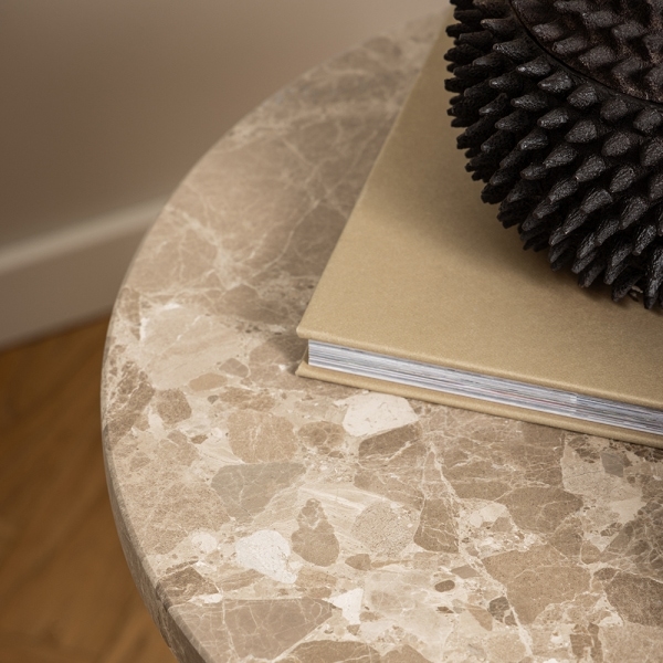 Naxos Round Side Table, Latte Marble