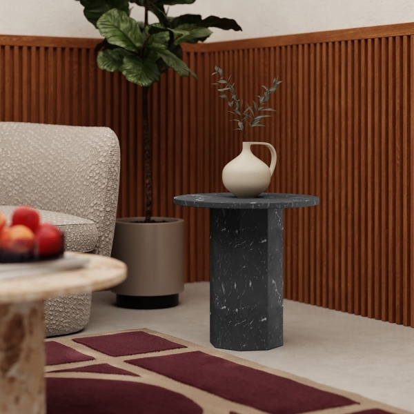 Naxos Round Side Table, Onyx Black Marble