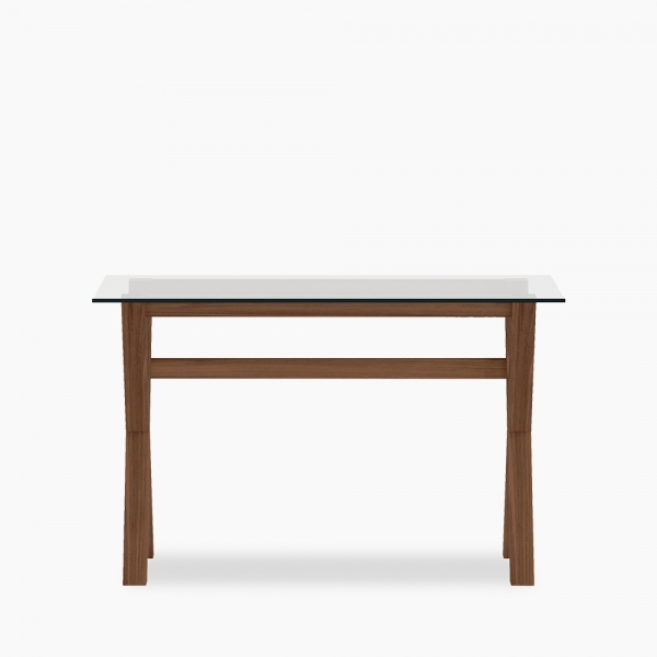 Nyra Office Desk, Glass & Walnut