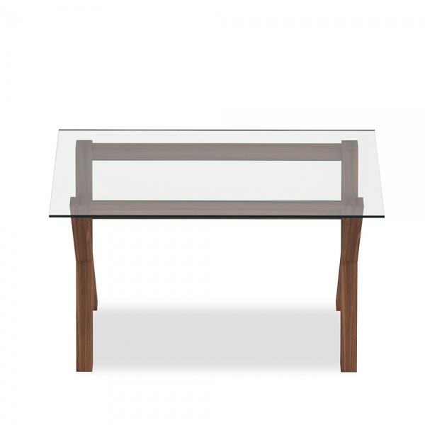Nyra Office Desk, Glass & Walnut